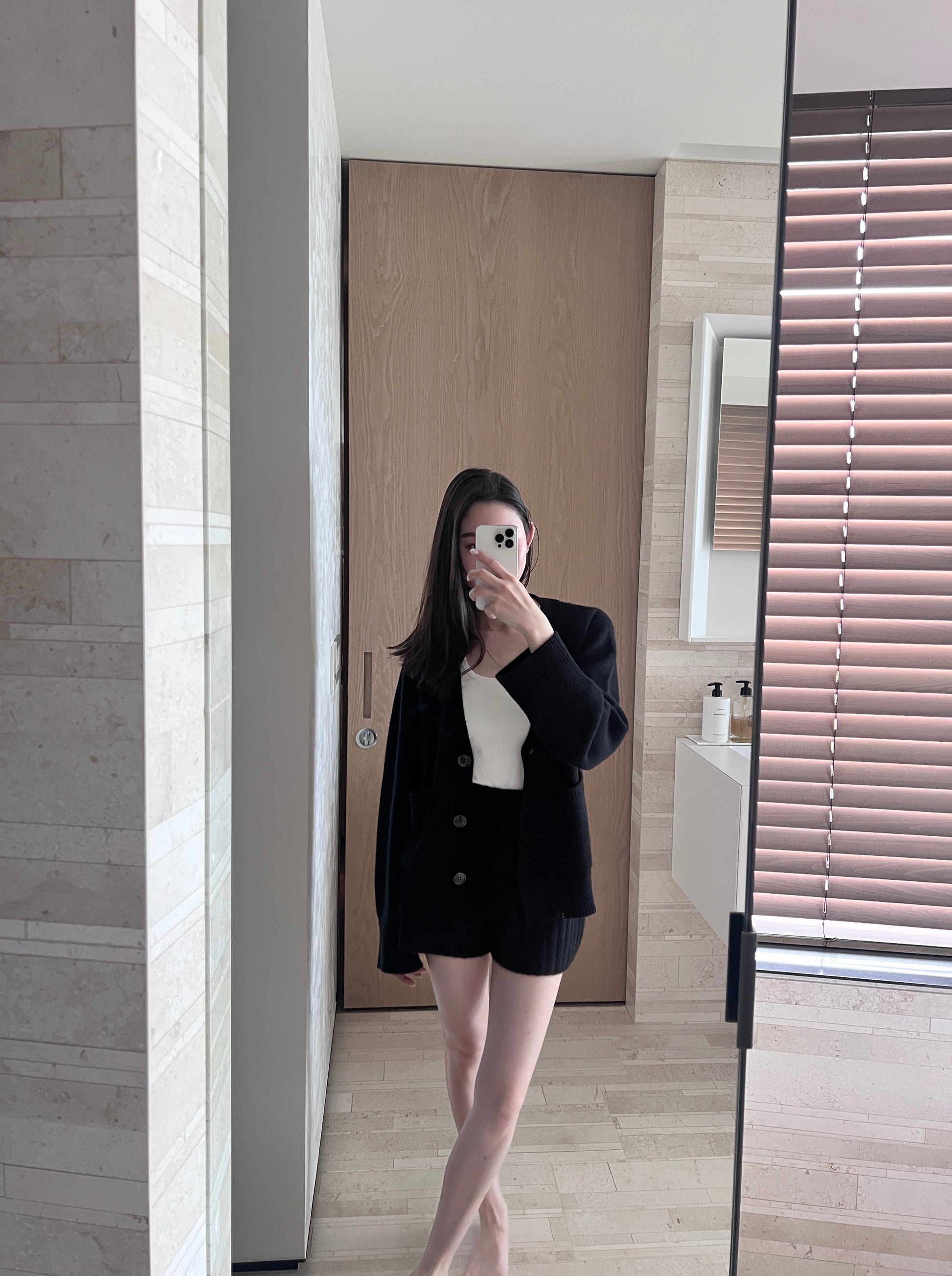 純山羊絨中長開衫 (黑)