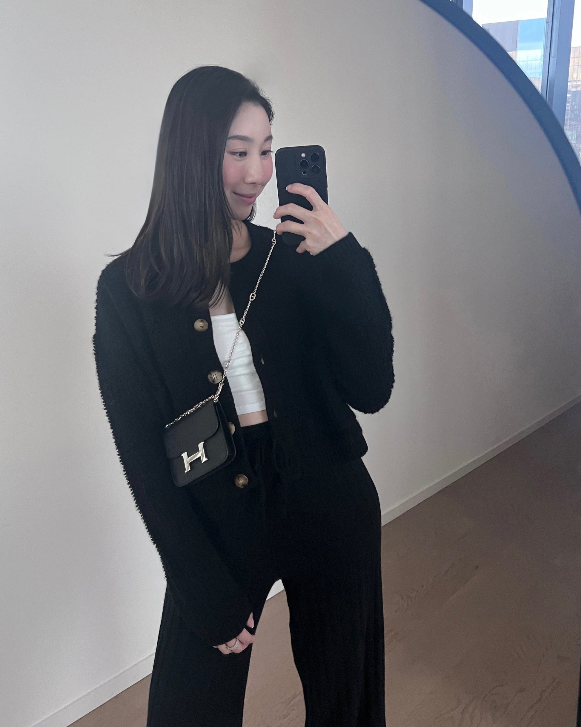  純山羊絨高腰坑長褲 (黑)