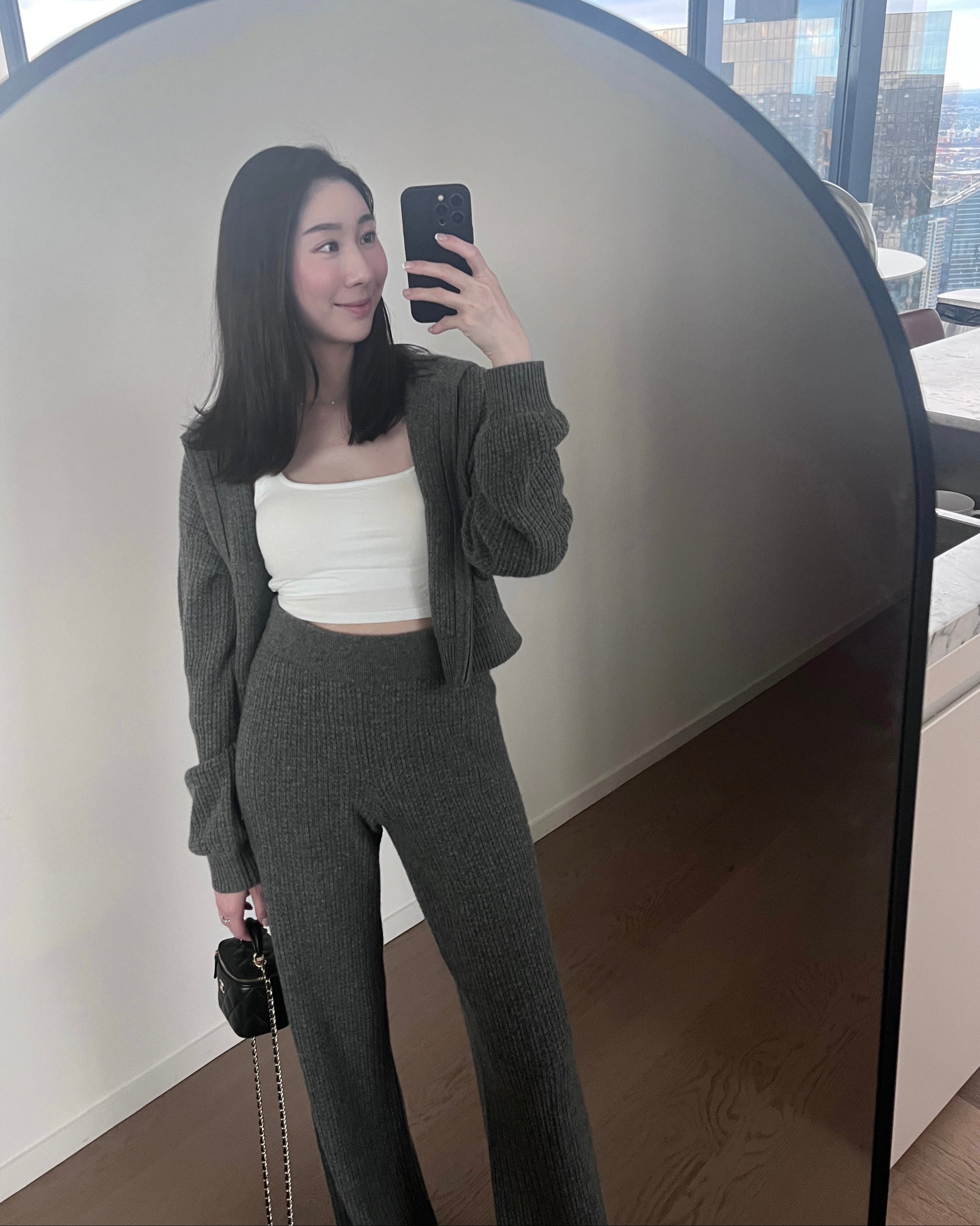 純山羊絨鬆餅格拉鍊外套