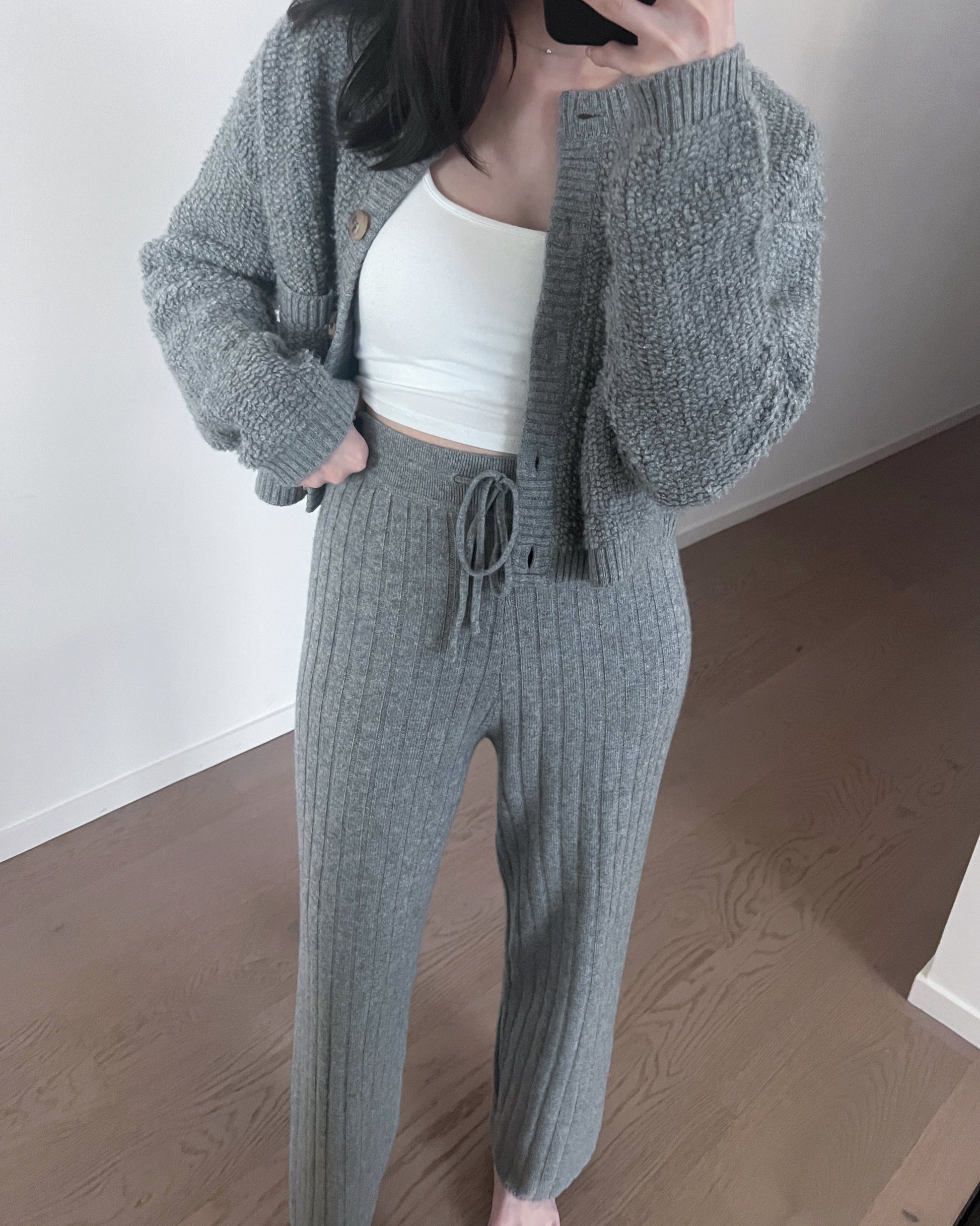  純山羊絨高腰坑長褲 (灰色)