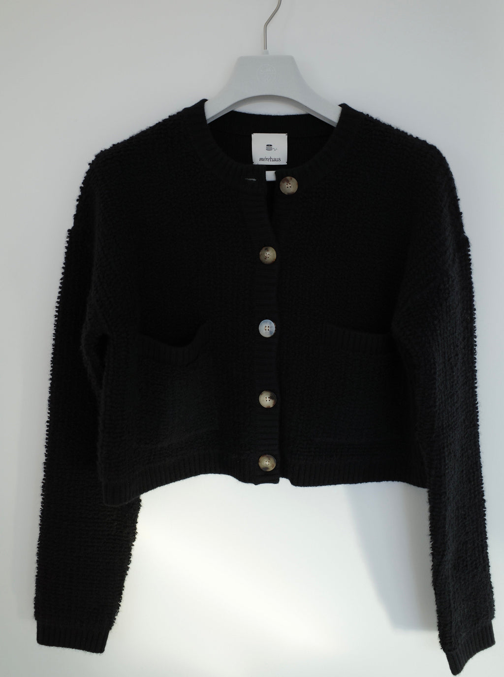 短版纯山羊绒圈圈纱开衫 (黑)