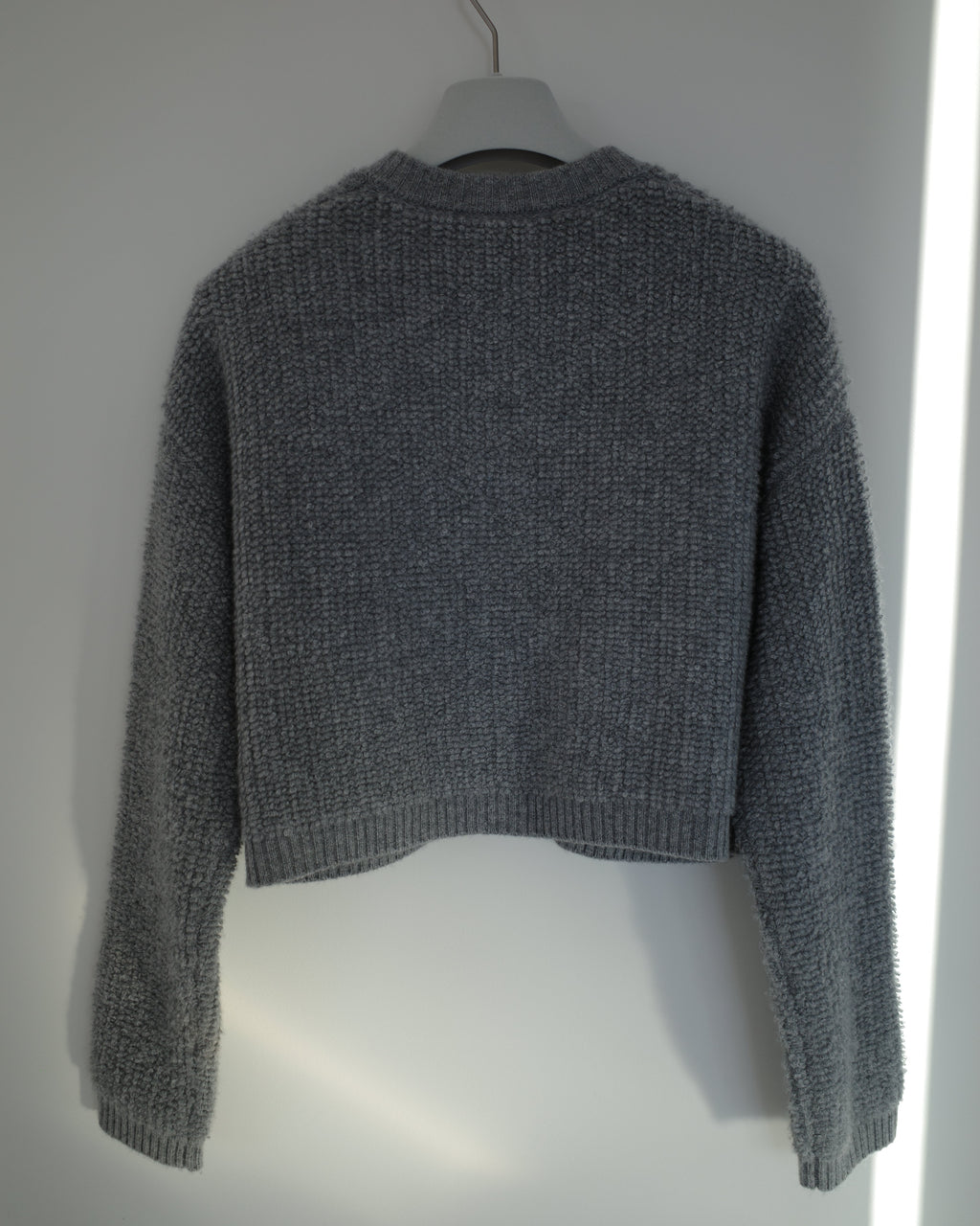 短版純山羊絨圈圈紗開衫 (灰)