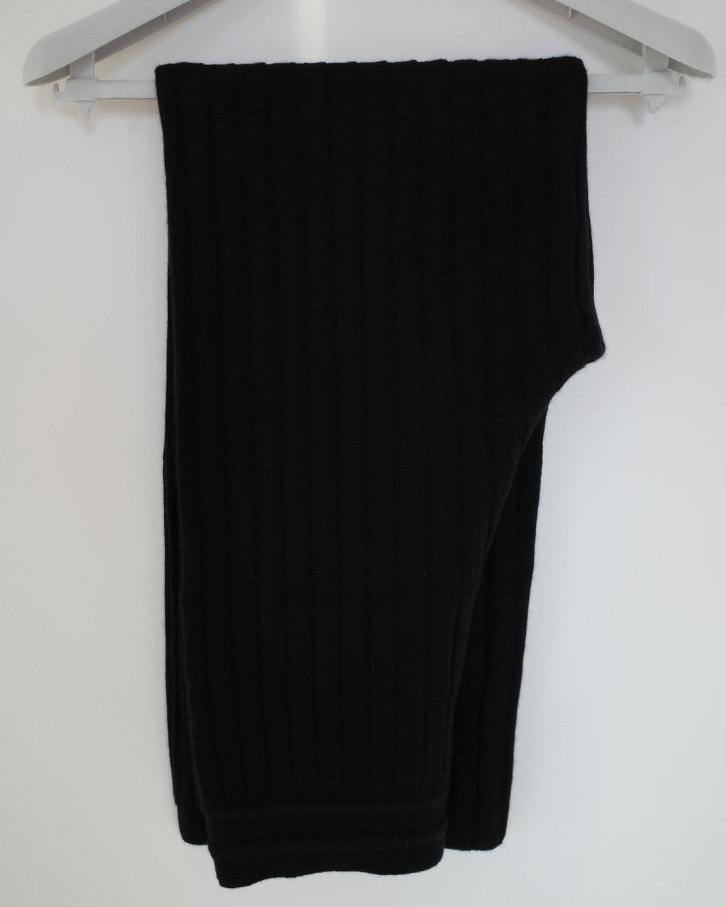 纯山羊绒高腰坑条长裤 (黑)