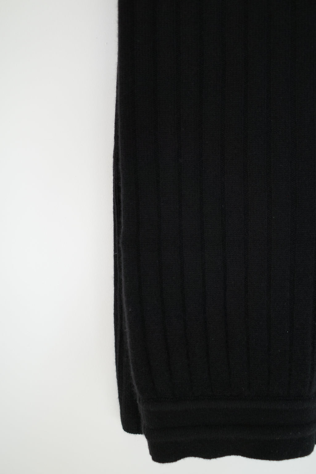 纯山羊绒高腰坑条长裤 (黑)