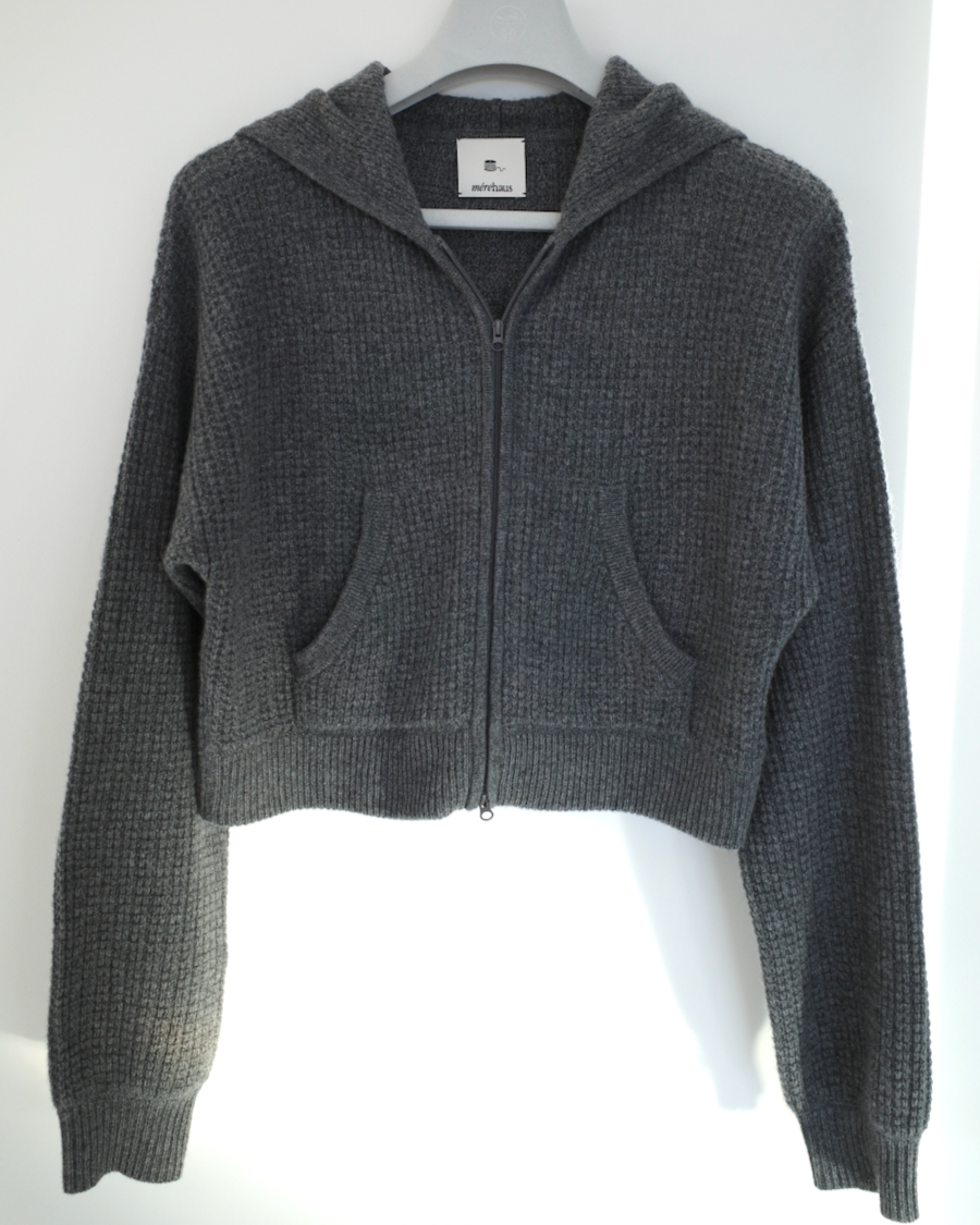 純山羊絨鬆餅格拉鍊外套