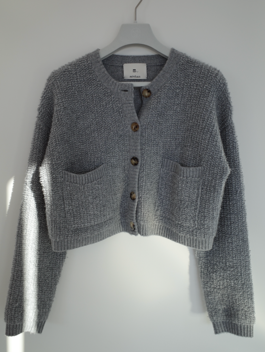 短版純山羊絨圈圈紗開衫 (灰)